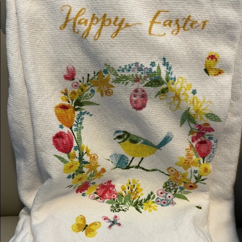 Cynthia Rowley Feliz Pascua Toallas de Mano Blancas con Pájaro y Diseño Floral Foto 3 de 4