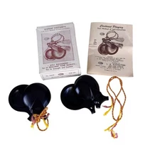 2 Pair Vintage Elton Spanish Castanets Black In Box w/Strings and Instructions