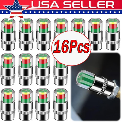 #ad 16x Car Tire Pressure Monitor Valve Stem Caps Sensor Indicator 3 Color Eye Alert $7.99