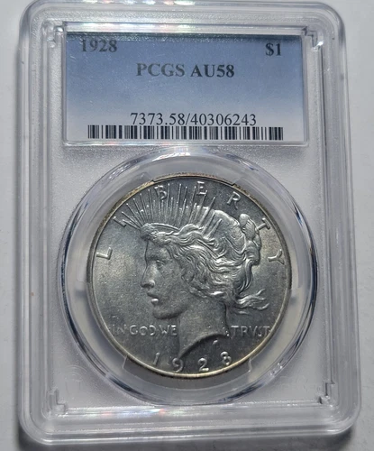 1928-P PEACE Liberty Silver $1 Dollar Coin ~ PCGS Certifed AU58 ~Gr8 Eye Appeal