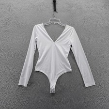 URBAN SOCIAL White V Neck Long Sleeve Thong Bodysuit Womens Small NEW