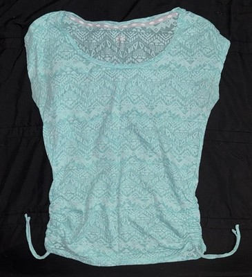 Maurice s in motion Blue Green Geometric Scoop Neck Sleeveless Drawstring  M