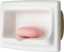 1 Pcs White Vintage Recessed Ceramic Soap Dish for Shower Wall, Space-Saving,
