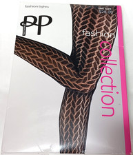 Pretty Polly PP Black Leaf Pattern Net Tights One Size O/S 28