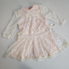 VintageJessica McClintock Girls Pink Lace Dress Frilly Prairie Size 4 Toddler 4T