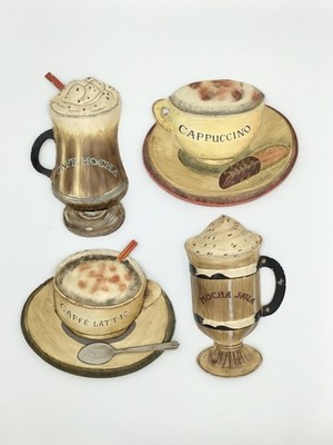 Lisa Audit   3D Coffee/Latte/Mocha/Cappuccino Metal Wall Art Decor 4pc. Set