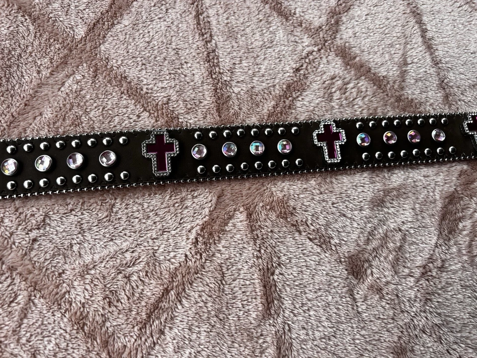 Cinto infantil feminino ocidental Nocona strass rosa cruz marrom N4425644 - Imagem 2 de 4