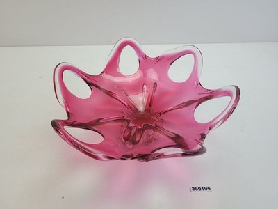 große massive Schale Glas Mid Century Deko Blütenform rosa ø36cm #260196