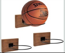 Set of 3 Wood Basketball Holder Wall Mount Display for Boys Room Decor NEW