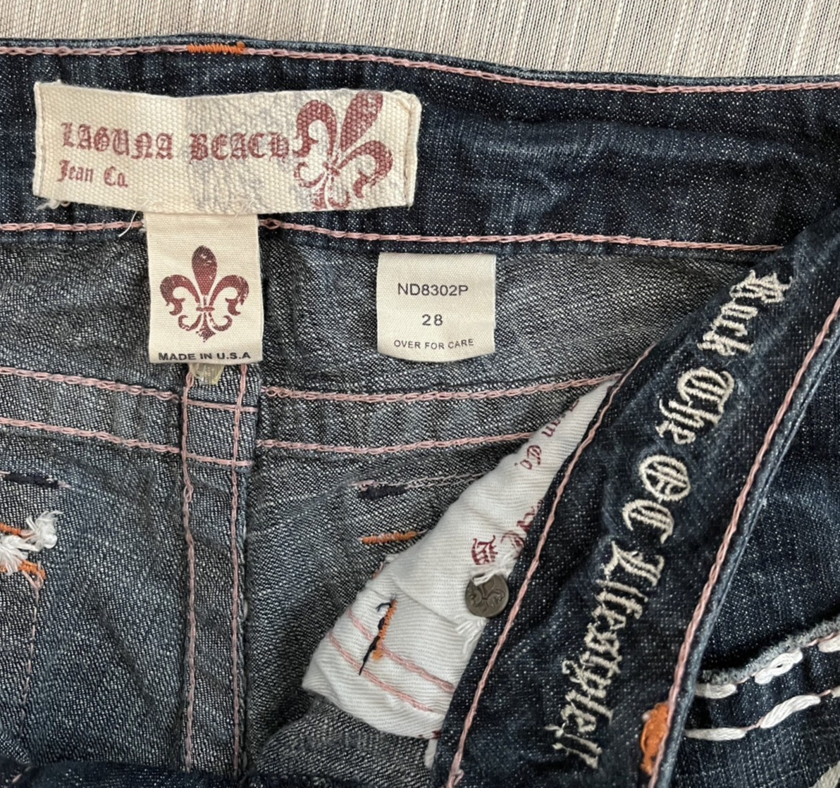 Laguna Beach Jeans Co. Stitch Fleur-De-Lis Hardware Blue Jeans Women's Size 28 View 6