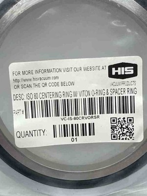 HIS VC-IS-80CRVORSR ISO80 CENTERING RING W/VITON O-RING SPACER