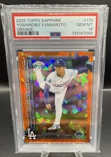 2025 Topps Chrome Sapphire YOSHINOBU YAMAMOTO Orange 14/25 #179 PSA 10 GEM MINT