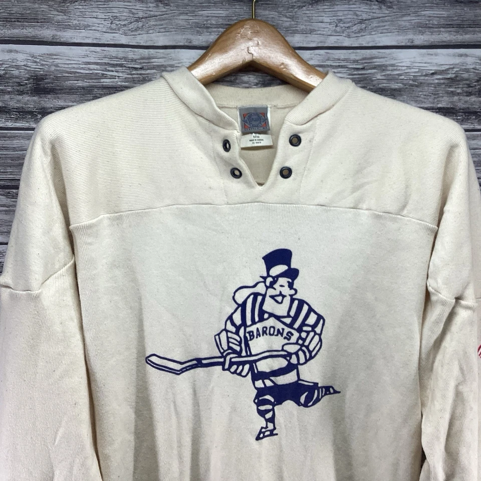 Camiseta deportiva de hockey de los Cleveland Barons para hombre mediana Ebbets campo franelas NHL retroceso Foto 3 de 4