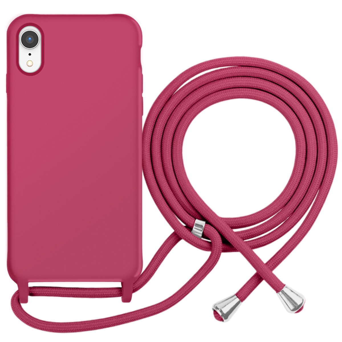 Coque iPhone XR dentelle anti-choc en TPU bordeaux souple et cordon ajustable