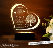 Geschenk Goldene Hochzeit 50 Jahre Hochzeitstag Gravur BELEUCHTET LED