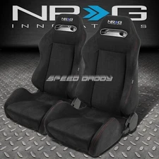 NRG 2 X TYPE-R SUEDE LIGHT FULLY RECLINABLE UPHOLSTERY RACING SEAT+SLIDER BLACK