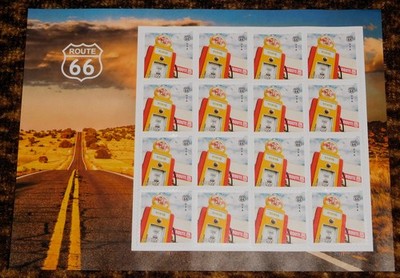 16 Kan-O-Tex Gas Pump Cars on the Route 66 Galena Kansas Forever Postage Stamps