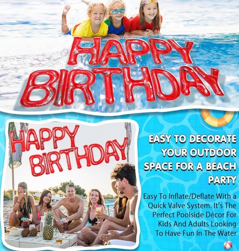 Palloncini Lettera Galleggianti Grandi Piscina Buon Compleanno 20'' con Adesivo - Rosso - Foto 5 di 6