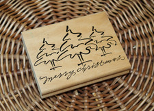 DeNami 1998 LG Rubber Stamp MERRY CHRISTMAS Tree Trees Xmas Wood Mounted OOP
