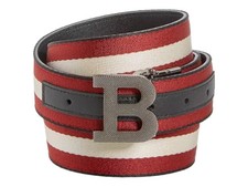 Bally 6235340 Men's Logo Buckle Webbing Stripe Reversible Belt EU 90/US 36