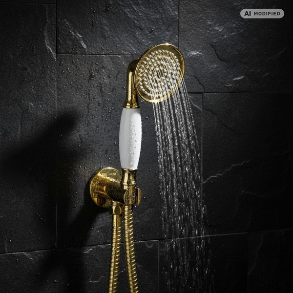 PaulGurkes Handbrause Mit Schlauch Gold Nostalgie Retro Duschkopf-image