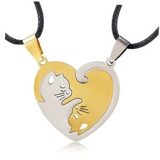 Matching Cat Yin Yang Necklace for Couples Women 4. Heart Cat  Gold Silver