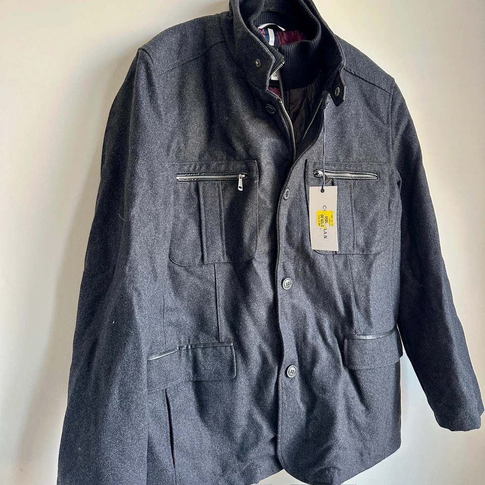 Cole Haan Signature Jacket Mens Large Gray Wool Blend Field Coat Quilted NWT - Image 3 of 4