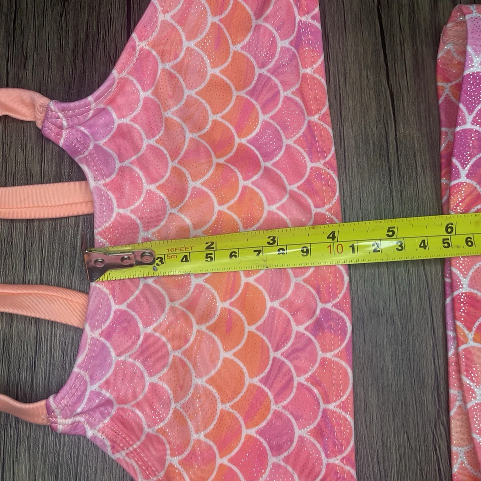 Traje de baño estilo sirena de 2 piezas y cubre naranja pastel/brillos XS 4-5 Foto 3 de 4