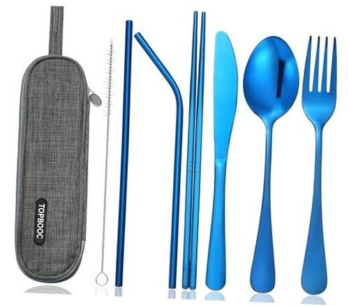 Portable Stainless Steel Flatware Set, Travel Camping Cutlery Set, Blue