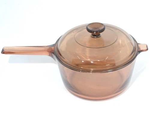 Vintage Corning Pyrex Vision Ware Amber 2 1/2 liter Covered Saucepan With Lid