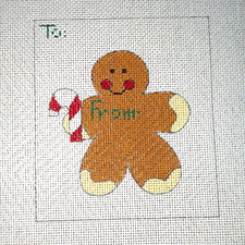 Hand Painted Gingerbread Man Gift Tag Needlep...