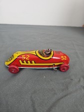 Antique J. Chein Wind Up Tin Litho 52 Racer Indy Race Car Toy w/ Driver 6.5"