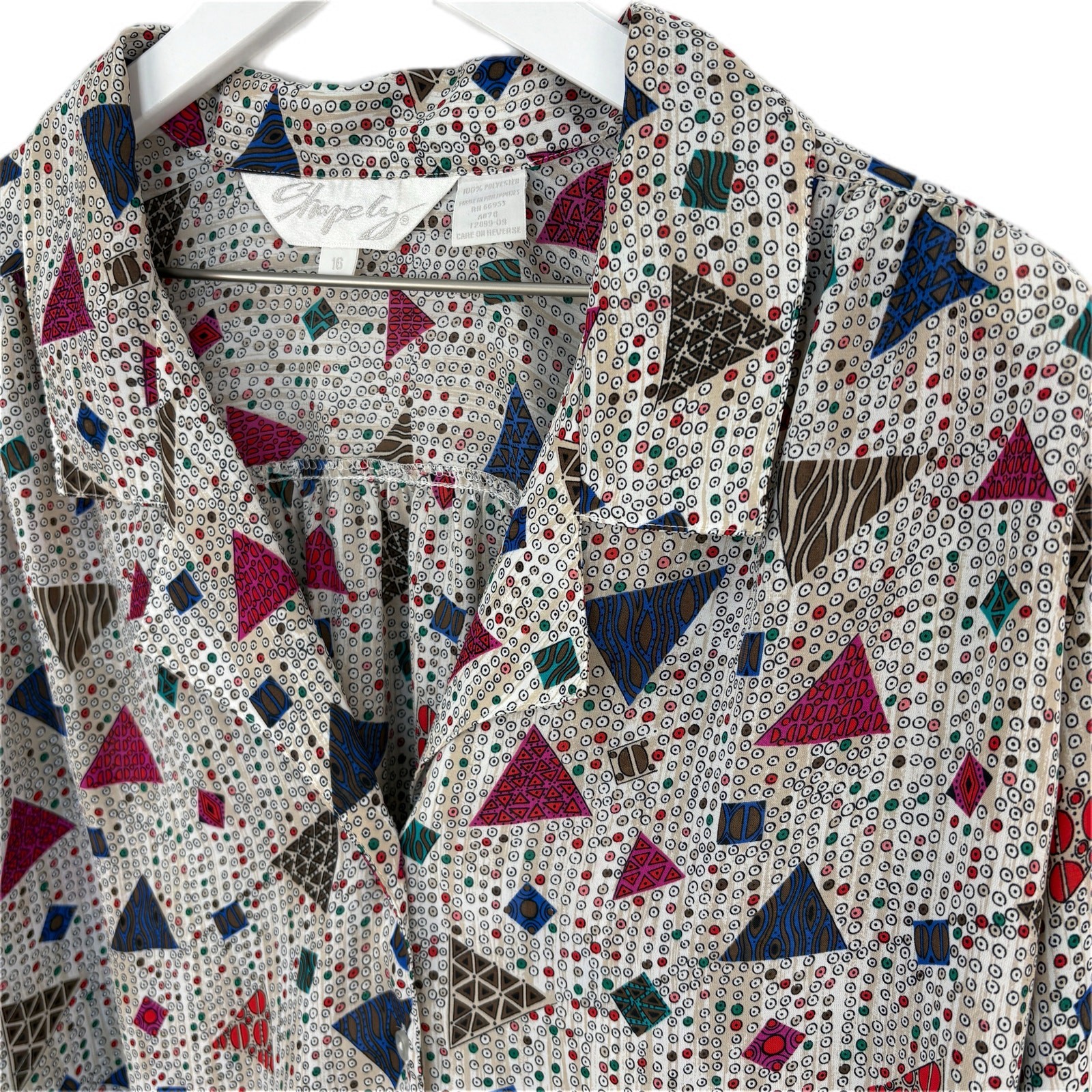 Vintage Triangle Multi Pattern Button Blouse - Wo… - image 2