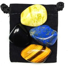 PERSONAL POWER Tumbled Crystal Healing Set = 4 Stones + Pouch + Description Card