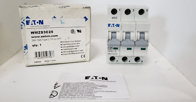 EATON WMZS3C25 (FAZ-C25-3) CIRCUIT BREAKER, 3P 25A 277/480VAC 10kA TYPE C, NIB