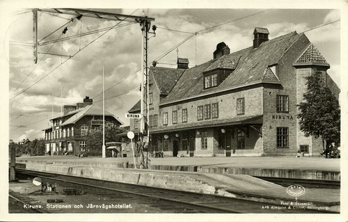 sweden, KIRUNA, Railway Station, Hotel (1952) RPPC Postcard - Bild 1 von 2
