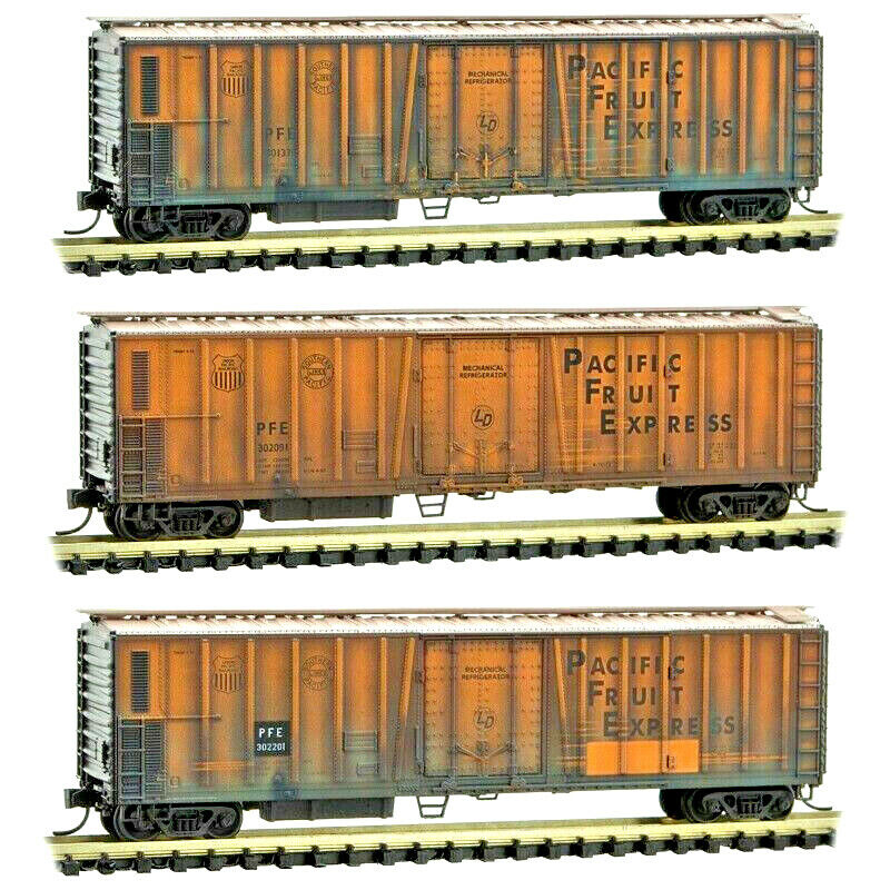 Pacific Fruit Express 51' Ribside Reefer Weathered 3-Pack MTL 993 05 580 N Scale