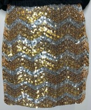 2b bebe Gold  Silver Zig Zag Sequin Basic Mini Skirt NWT Sz.S