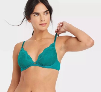 Auden Unlined Balconette Underwire Lace Teal Bra Size 34B NEW