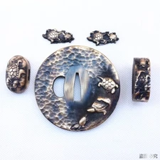 Copper Tsuba Kashira Menuki Fuchi Fittings Turtle For Japan Sword Samurai Katana