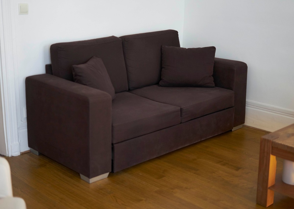Canapé 3 places convertible express en tissu marron matelas - VIZIR