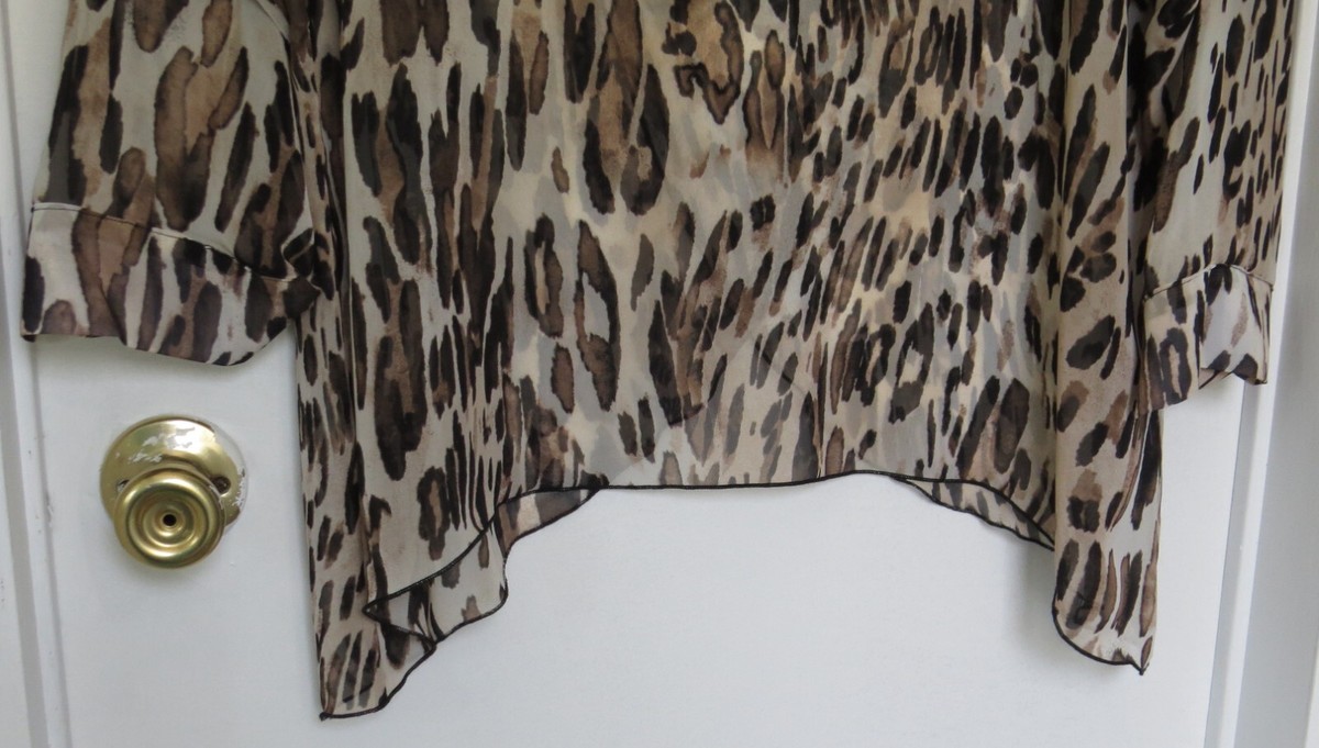 CHICO'S Womens Black Tan Leopard Pattern Lace Sheer Top Size 2 Medium (12) #99 View 5