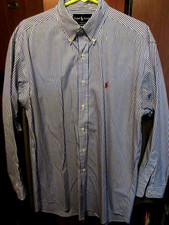 Ralph Lauren White Dress Shirt With Blue Stripes 16-L
