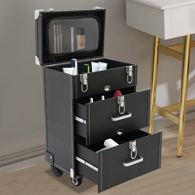 Rolling Makeup Case,Cosmetic Trolley,Hand-held Suitcase with Wheels & Brakes NEW