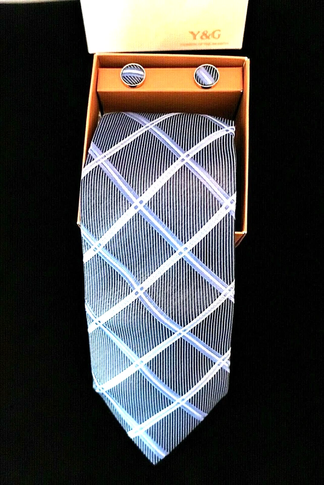 Y&G - CORBATA DE SEDA AZUL CON GEMELOS A JUEGO - MODA DEL MOMENTO Foto 3 de 3