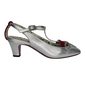 Gucci Escarpins Femme Anita Cristal Noeud Cuir T Strap Talons Argent EU 37 US 7