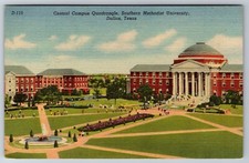 Central Campus Quadrangle Southern Methodist University TX Dallas Linen Postcard