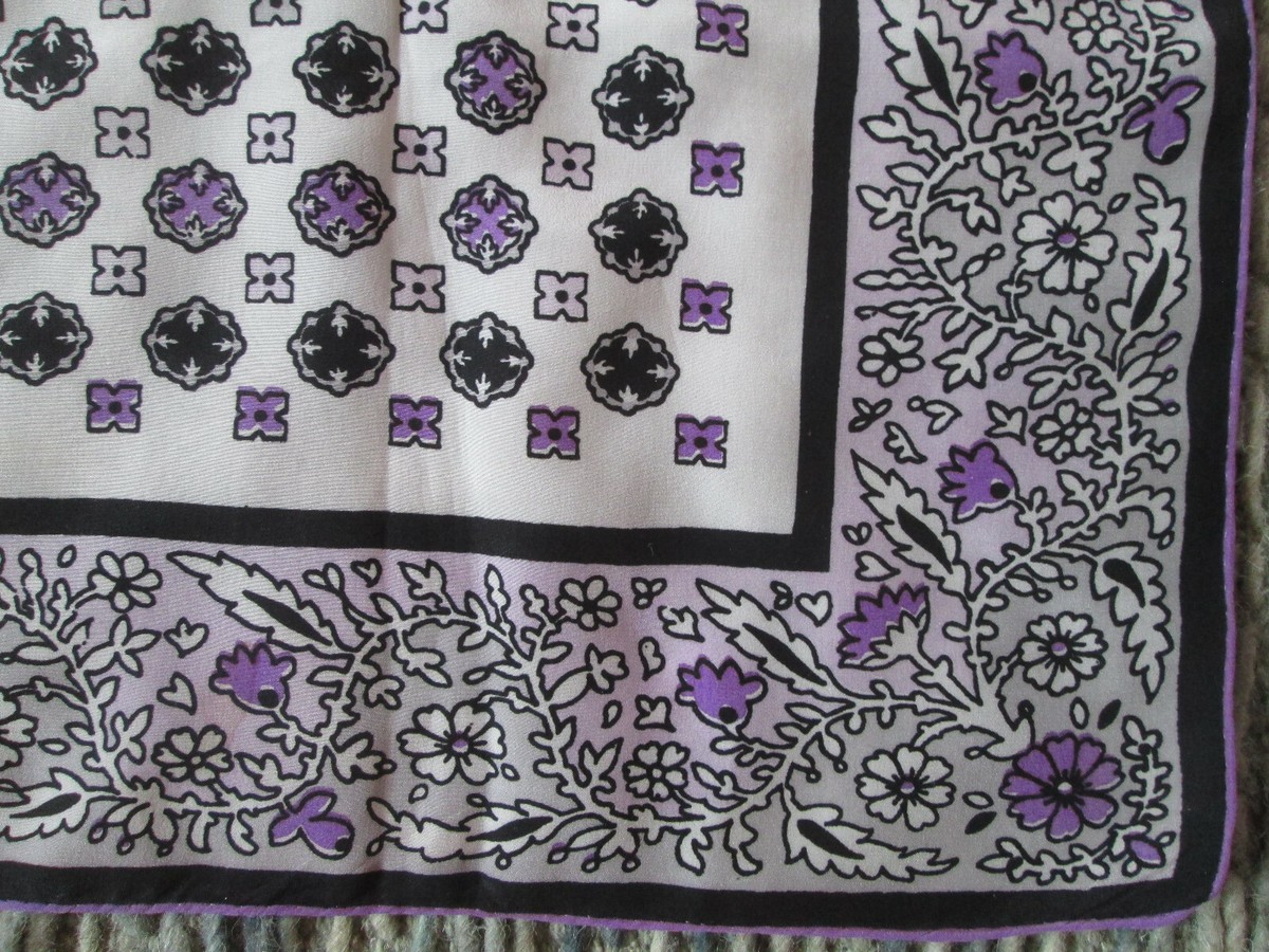 Foulard Soie Vintage 100% - Rouge & Blanc - 78x79 Cm - Occasion