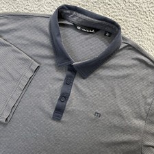 Travis Mathew Shirt Mens XL Blue Striped Golf Polo Pima Cotton Blend Stretch