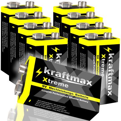 8x Kraftmax 9V Block  6LR61 Batterien / Blockbatterien 6 LR 61 für Rauchmelder
